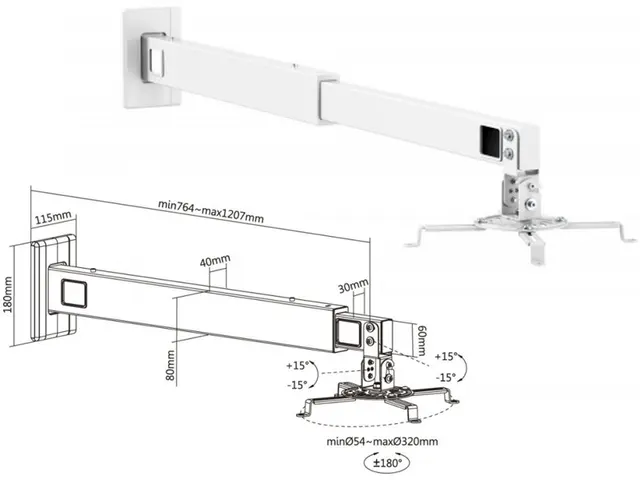 Nástenný držiak projektora 76-136cm, biely